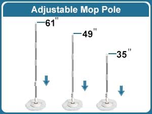 3-Section 35-to-61 Inch Spin Mop Extended Spin Mop Replacement Mop Handle Compatible with Round Spin Mop Bucket Cleaning System, Microfiber Mop Floor Head Mop - White