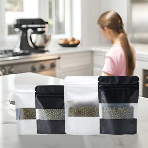 Black Smell Proof Packaging Bags,Mylar Clear Bags for Food Storage,Sealable Bag for Packaging,Stand Up Pouches with Window,ReSealable Bag for Small Business,Cookies,Candy