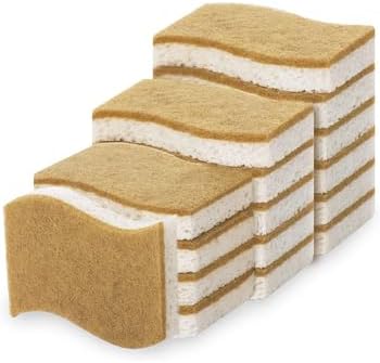 Natural Kitchen Sponge - Eco-Friendly Dish Sponges for Kitchen, Pack of 12 – Biodegradable Cellulose & Coconut Fiber Scrubbers – Sustainable Household Cleaning Sponges