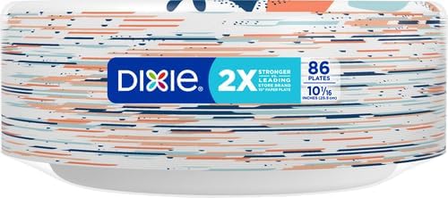 Dixie Paper Plates, Large 10 Inch | 2X Stronger | Microwave-Safe | Soak-Proof | 86 Count, Pack of 3