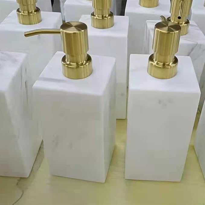 LAGOM HOUSE Marble Soap Dispenser with Gold Stainless Steel Pump top White Italian Natural Stone Marble Liquid Hand Soap Dispenser Decorative Bottle for Kitchen Bathroom Countertop