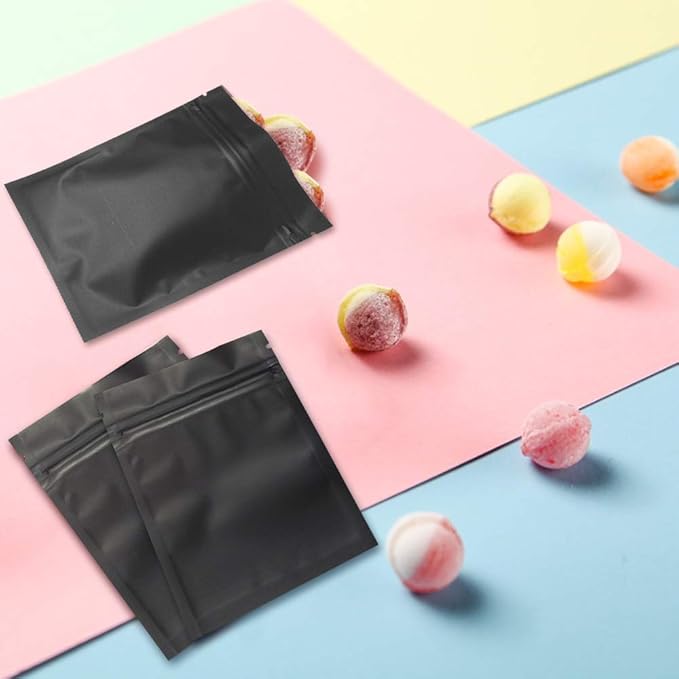 STUs 100 Pack Smell Proof Bags 3.1 x 5.1 Inch Resealable Stand-Up Mylar Bags Foil Pouch Double-Sided Pouch Matte Black