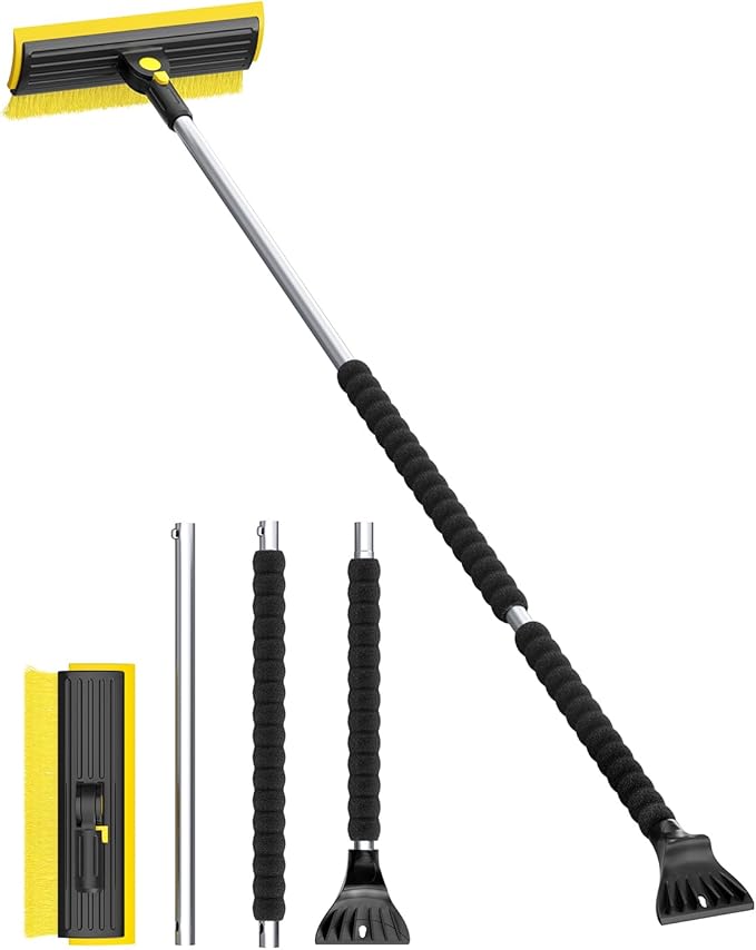 helloleiboo 2025 Extra Long 55.7" Ice Scrapers for Car Windshield Multi-Functional Detachable Car Ice Scraper with Foam Grip and 270ยฐ Pivoting Brush Head Snow Brush for SUV Truck Auto(Yellow)