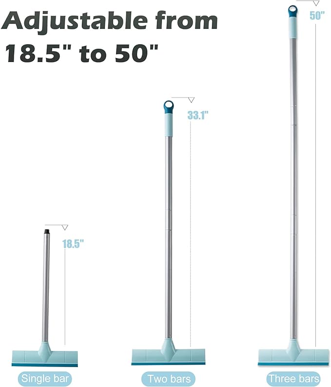 BOOMJOY Floor Scrub Brush with Long Handle, 2 in 1 Scrape and Brush, Stiff Bristles for Cleaning Bathroom, Patio, Garage, Kitchen, Deck, Tile, Blue