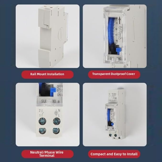 Mechanical Timer, SUL180A Mechanical Timer, 15 Minute Analog Timer Switch with Power Outage Memory & DIN Rail Mount For Various Electrical Applications