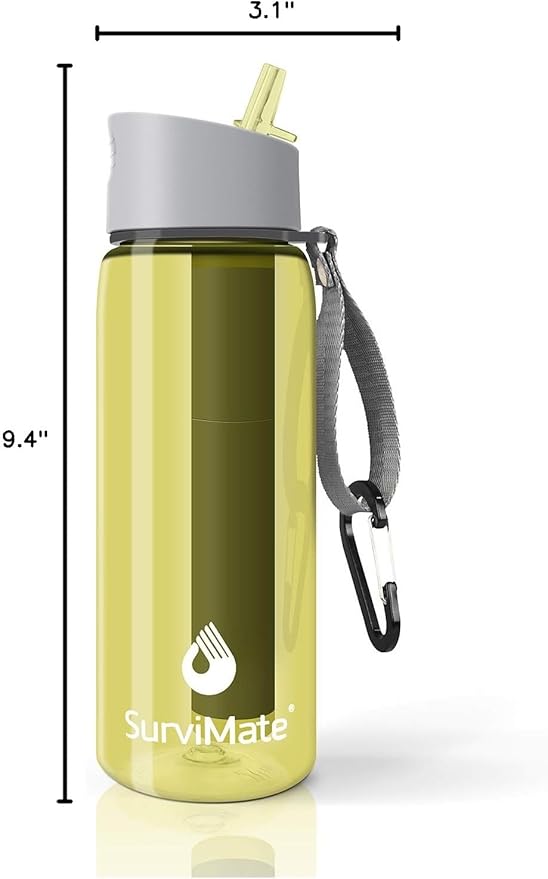 Survimate 5-Stage 0.01μm Ultra-Filtration Filtered Water Bottle, BPA-Free Material, NSF/ANSI 42&372 Certified, Portable Water Filter Bottle for Survival, Camping, Hiking, and Emergency Use