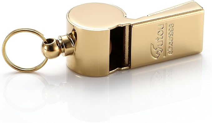 HUTOU Brass Whistle L5018CTJ with Lanyard, Golden, Ideal for Coaches, Teachers and Hikers