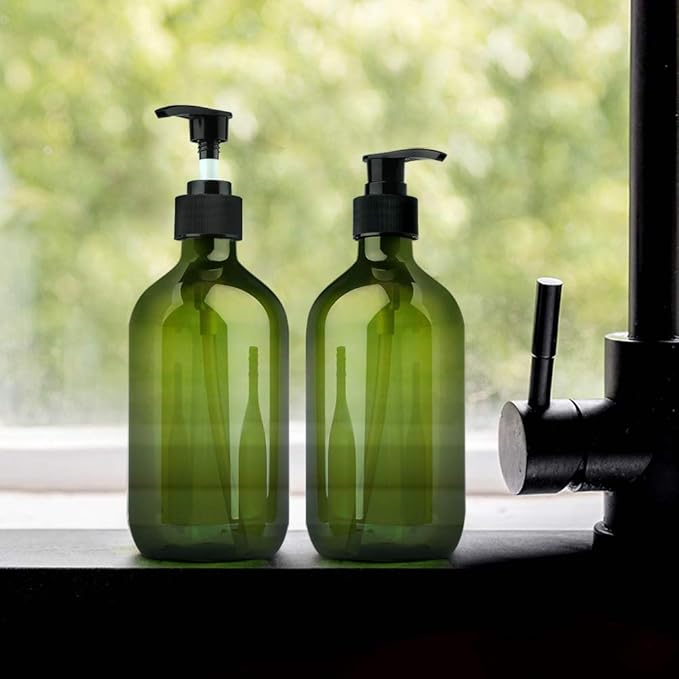 Yebeauty Pump Bottles, 17oz/500ml Liquid Soap Pump Bottles Dispenser Large Empty Plastic Refillable Containers- 2 Pack Green