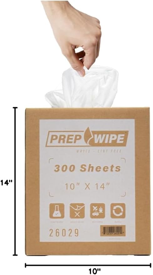 Prep Wipe white Lint Free Cleaning Towels Pack of 300 Sheets, 10" x 14" - Multi-purpose, Reusable, Perforated, Industrial Grade Perforated Sheets (White, Pack of 4)