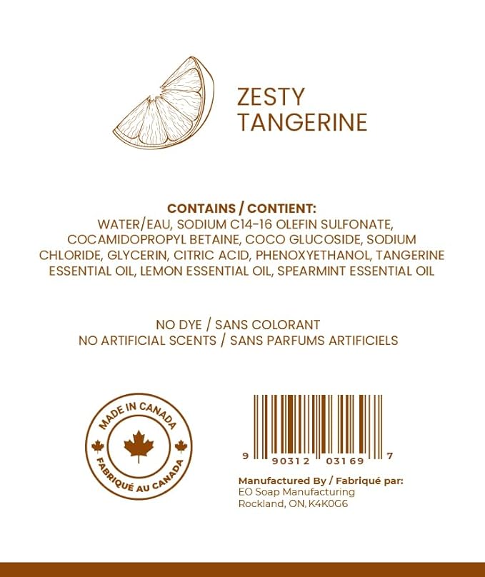 Luxury Liquid Hand Soap - Natural Scented Hand Wash - Gentle Hand Soap with Essential Oils & Aloe Vera - Moisturizing Handwash for Bathroom and Kitchen - Zesty Tangerine Scent, 16.9oz