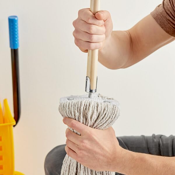 Commercial Wooden Mop Handle, 60 Inches, Metal Threaded, Brown