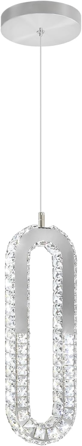 1-Ring Chandelier Silver Modern Pendant Lighting LED Dimmable Hanging Crystal Chandelier for Kitchen Island Foyer Lobby Living Room Staircaes