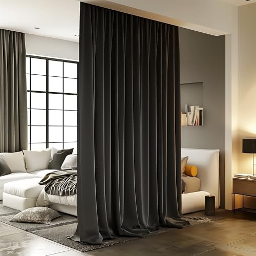 Room Divider Curtains with Ceiling Track, 95% Blackout Heavy Curtains Noise Reduction Privacy Curtain System Kits, 8.3 ft Wide x 7 ft Tall, Black, 1 Panel