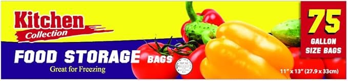 PARTY BARGAINS 1 Gallon Size Food Storage Bags with Twist-Ties. 11 x 13 inches. 75 bags. Easy & Convenient for Kitchen, Office, Commercial, & Home use.