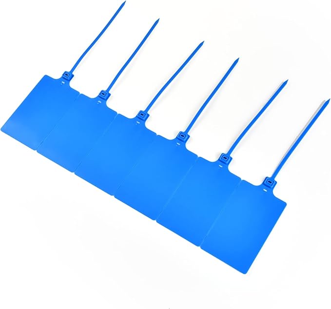 100 Blue Plastic Writable Shipping Tags - Large, Waterproof, Hanging Labels with One Permanent Marker Pen