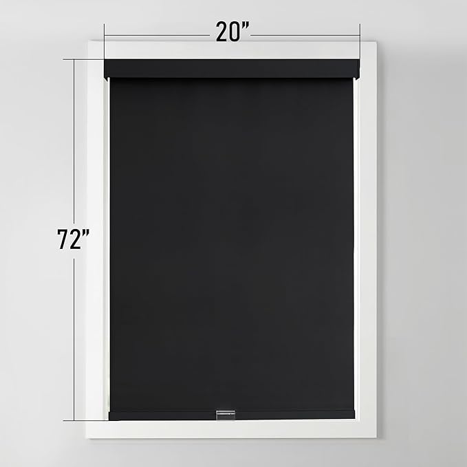 Cordless Blackout Roller Shades Blinds for Windows Free-Stop,Pull Down Room Darkening with Valance,Thermal Insulated Woven Fabric Window Door Blinds for Home,Office,Black 20" W x 72" H