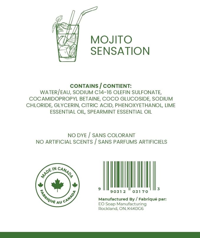 Luxury Liquid Hand Soap - Natural Scented Hand Wash - Gentle Hand Soap with Essential Oils & Aloe Vera - Moisturizing Handwash for Bathroom and Kitchen, Mojito Sensation Scent, 16.9oz
