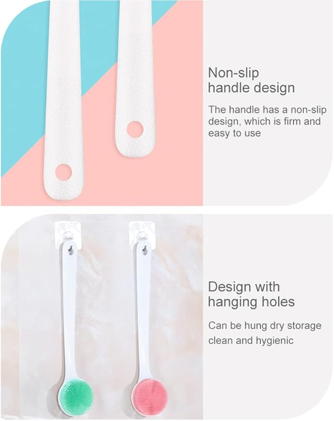 Silicone Back Scrubber for Shower, Back Washer Brush Long Handle with Soft Bristles, Bath Body Shower Exfoliator Brush for Men and Women, BPA Free, Non-Slip