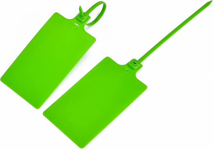 100 Green Plastic Writable Shipping Tags - Large, Waterproof, Hanging Labels with One Permanent Marker Pen