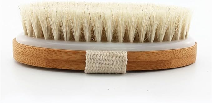 5x2.8 Inch Oval Shape Bamboo Bath & Shower Brush, Horsehair Mane Natural Bristles Dry Body Brush Scrubber for Exfoliating, Detox and Cellulite, etc. (White Horsehair)