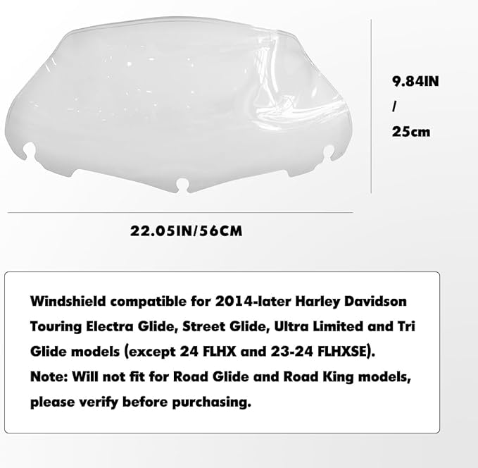 9" Windshield Windscreen for 2014-2024 Harley Davidson Touring Street Glide Electra Glide/Ultra Limited/Tri Glide FLHT FLHX FLHXS FLHTK, Clean