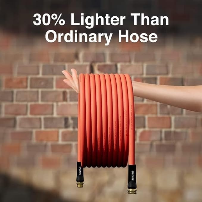 SPECILITE 5/8" Hot/Cold Rubber Garden Water Hose 50 ft, -50℉-190℉, 200psi Working, 600psi Burst, Flexible & Lightweight With 3/4" Brass Fittings for Yard, Outdoor, Farm, Agriculture, Construction, Red