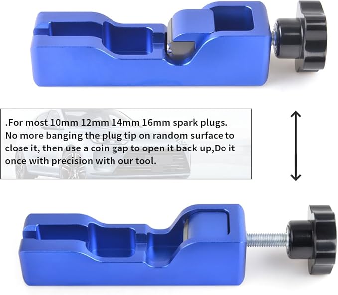 Universal Spark Plug Gap Adjustment Tool with Magnetic Base Compatible with Most 10mm 12mm 14mm 16mm Spark Plugs Blue - 1 Set with Feeler Gauge for Easy Installation and Storage