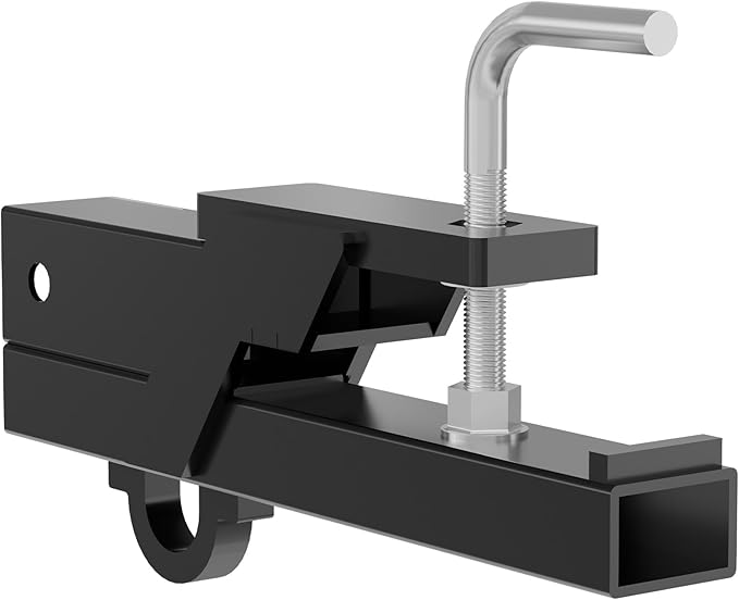 Clamp-On Tractor Bucket Hook Receiver Adapter with Quick Attach Receiver with Chain Hook for Lifting and Carrying Ring, 2" Receiver 1100 LB Towing Capacity, Compatible with 2" Front Bucket Lips