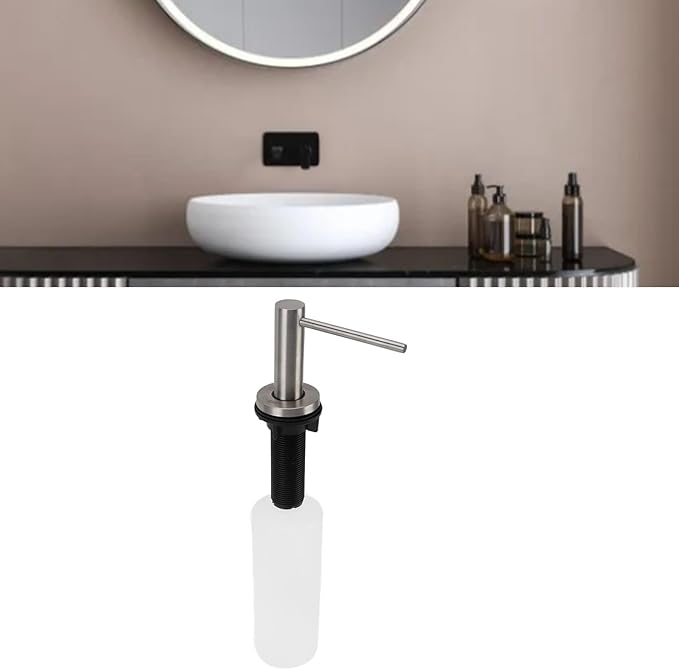 Built in Kitchen Sink Soap Dispenser 304 Stainless Pump Plus 350ml Bottle, Refillable Countertop Dish Lotion, Easy Install
