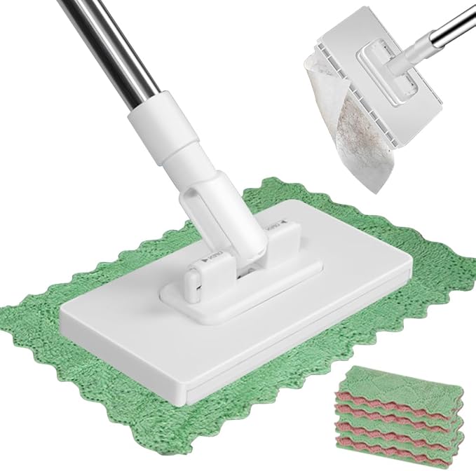 Disposable Dust Mop with 4 Reusable Cloths, mopa desechable para el polvo con 4 PañOs Reutilizables, 39" Long Handle Retractable Gap Dust Cleaner with Locking Head for Multi Surface Cleaning, Wet&Dry