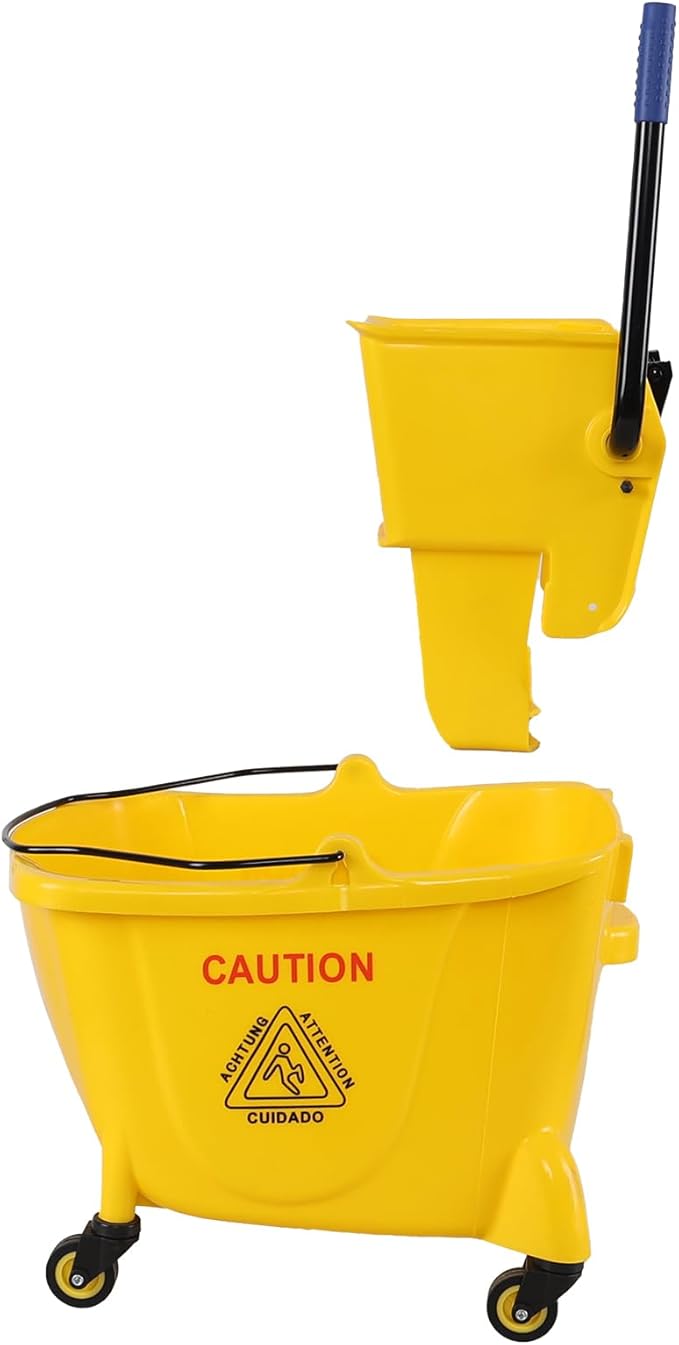 Mop Bucket with Side Press Wringer on Wheels, 24 L Side-Press Mop Bucket, Yellow