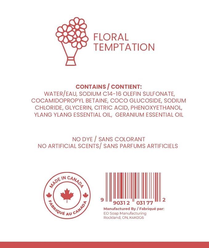 Luxury Liquid Hand Soap - Natural Scented Hand Wash - Gentle Hand Soap with Essential Oils & Aloe Vera - Handsoap - Moisturizing Handwash for Bathroom and Kitchen - Floral Temptation Scent, 16.9oz