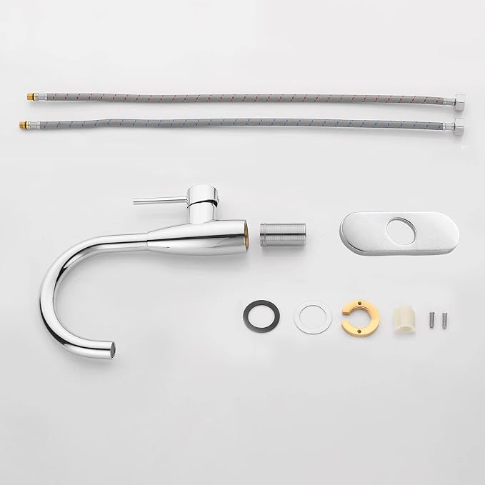 CREA Bar Sink Faucet Bathroom Faucets Single Hole Handle Chrome with Deck Plate Prep Wet Utility Small Mini Faucet for Marine Vessel Outdoor Farmhouse Vanity Lavatory