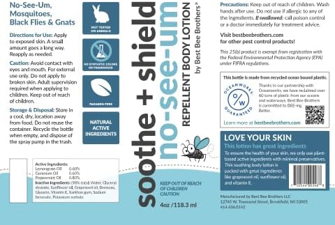 Best Bee Brothers, Soothe + Shield No-See-Um Repellent - Body Lotion, 4oz 4-Pack