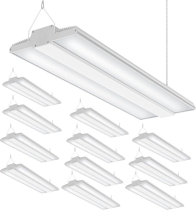 12 Pack 400W High Bay LED Lights 60,000LM, 2.22FT LED Warehosue Light UL DLC Listed, 5000K Linear Hanging LED Shop Fixture Dimmable 0-10V, Commercial High Bay Light for Workshop Garage, AC100-277V