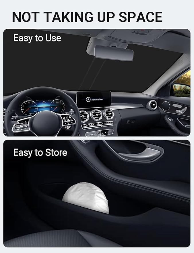 Proadsy Windshield Sun Shade for 2015-2021 Mercedes Benz C Class W205 C250 C300 C400, 4-Layer Foldable Sun Visor Protector Blocks UV Rays Heat Damage, Keep Interior Car Cooler Accessories