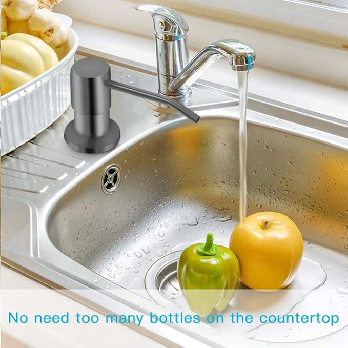 Dish Soap Dispenser for Kitchen Sink, Countertop Sink Soap Dispenser Water Pump with 47” No-Spill Extension Tube Kit Design for Kitchen Bathroom, No More Refills (Gray)