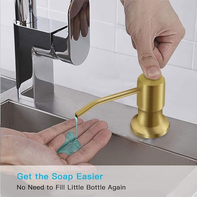Dish Soap Dispenser for Kitchen Sink, Countertop Sink Soap Dispenser Water Pump with 47” No-Spill Extension Tube Kit Design for Kitchen Bathroom, Easy to Press, No More Refills (Golden)