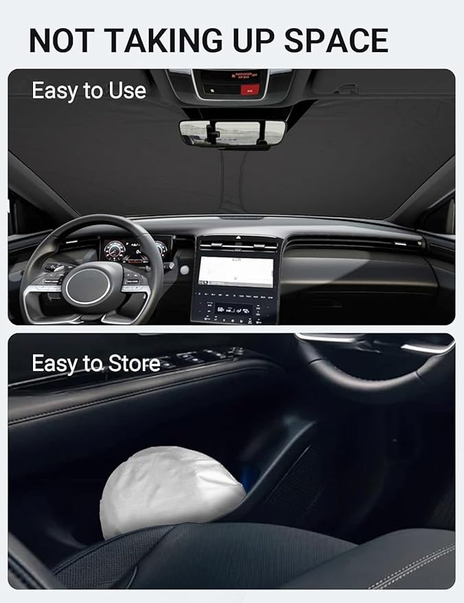 Proadsy 2025 Upgrade Windshield Sun Shade Custom Fit Hyundai Santa Cruz 2022-2024 2025 4-Layer Foldable Front Sunshade Protector Sun Visor Blocks UV Rays Keep Car Cooler