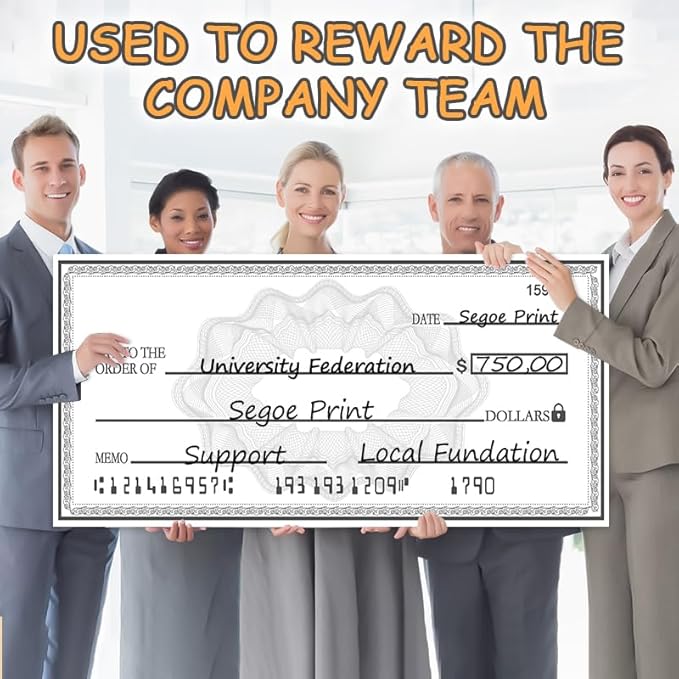 40x16 Inch Double-Sided Reusable Presentation Check | Waterproof Dry Erase Sign for Charity Donations & Fundraisers| Big Checks for Presentations
