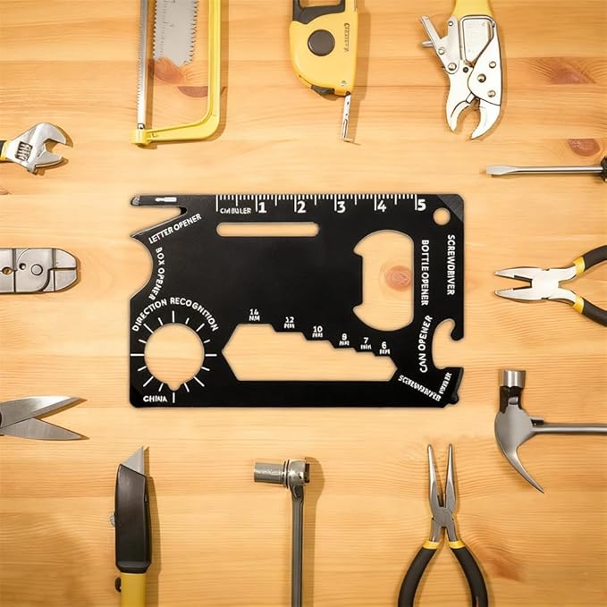 2 Pack Credit Card Multitool - Stainless Steel EDC Pocket Tool, 15-in-1 with Bottle Opener/Screwdriver/Wrench/Ruler for Camping, Hiking, Hunting, Outdoor Activities