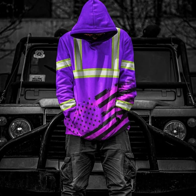 Color US Flag High Visibility Hoodie for Men Women Reflective Tapes Safety Workwear for Worker Runner Patriotic