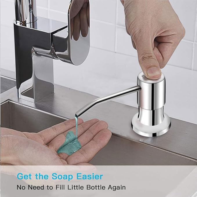 Dish Soap Dispenser for Kitchen Sink, Countertop Sink Soap Dispenser Water Pump with 47” No-Spill Extension Tube Kit Design for Kitchen Bathroom, No More Refills (Chrome)