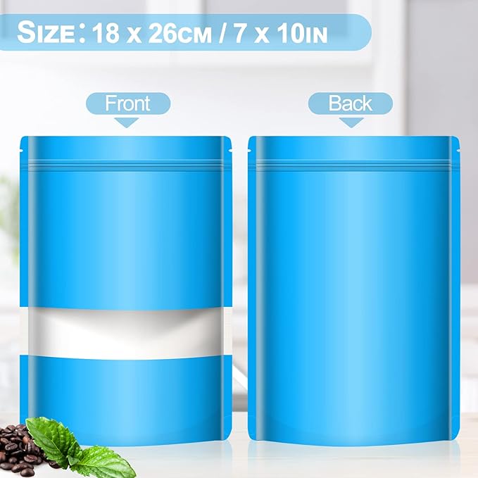 100 Pack Smell Mylar Proof Bags for Food Storage, Resealable Packaging Bag for Small Business, Stand Up Foil Pouches Reusable Heat Sealable Bags with Clear Window (Blue, 7.0x10.2 In)