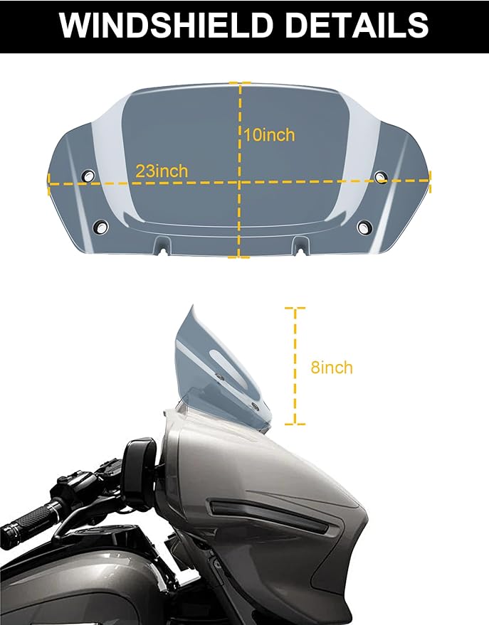 8" Wave Windshield Windscreen Wind Splitter Compatible for Harley Davidson Street Glide FLHX 2024-2025, CVO Street Glide FLHXSE 2023-25, FLHXU 2025, Smoke