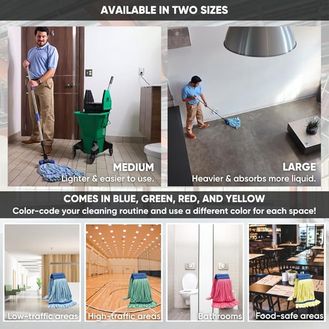 Commercial Mop Head Replacement – 1 Pack Large Green Microfiber Tube Mop (18 oz.) | Industrial Wet Mops | Washable Refill, Reusable, Heavy Duty, Looped End Mopheads | Hardwood, Concrete