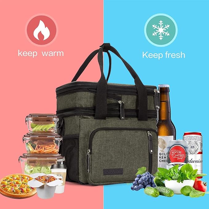 Lunch Bag for Women Men,Insulated Lunch Box,Leakproof Lunch Cooler Bag,Army Green Lunch Tote Bag for Work(Green)