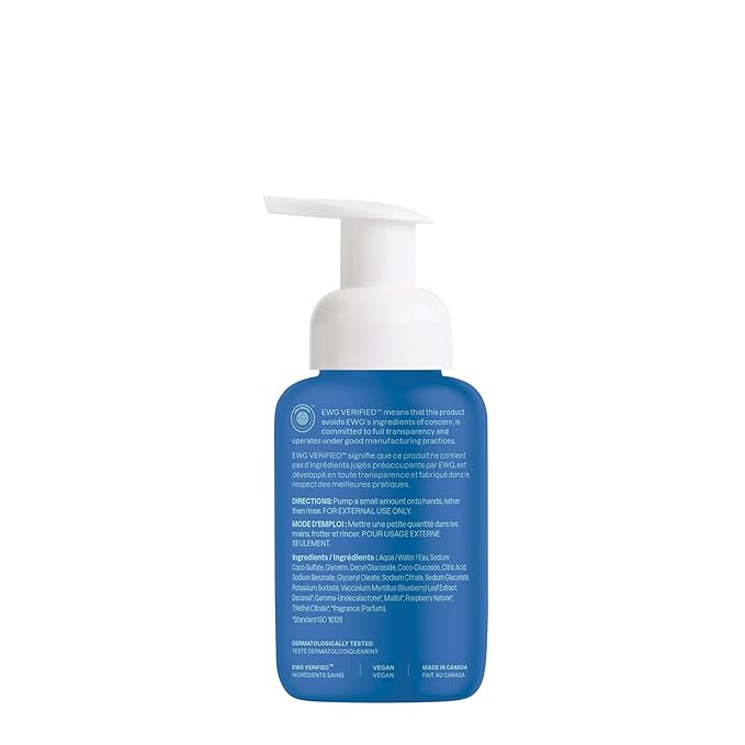 ATTITUDE Foaming Hand Soap for Kids, EWG Verified, Dermatologically Tested, Plant- and Mineral-Based Ingredients, Vegan, Blueberry, 10 Fl Oz