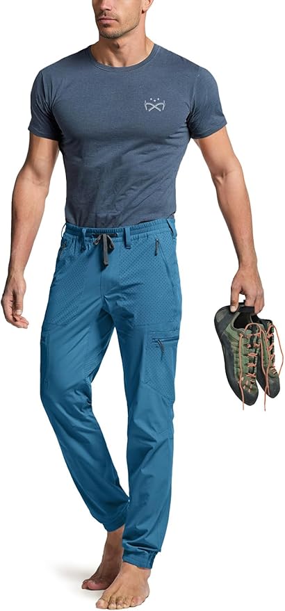 CQR Men's Lightweight Vent Hiking Pants, Water-Resistant & Breathable Sports Outdoor Athletic Pants with Elastic Waist