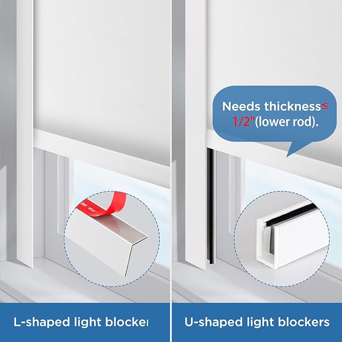 100% Blackout U-Channel Aluminum Light Blocking Strip for Window Shades Roller and Blinds Both Sides Tracks for Blackout Shades Easy to Install Great for Bedroom Nursery (Custom 2pcs, 44"-115")